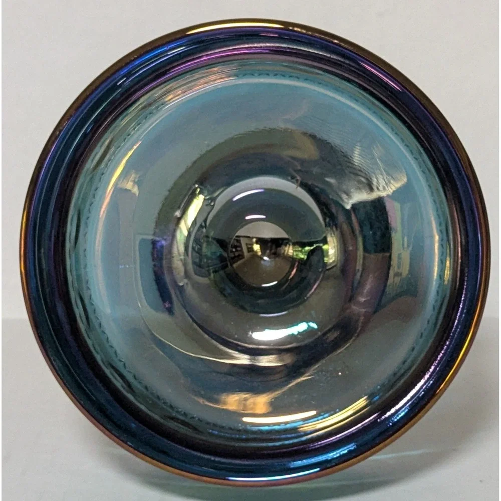Vintage Indiana Glass King's Crown Blue Carnival Glass Compote Thumbprint 5.75